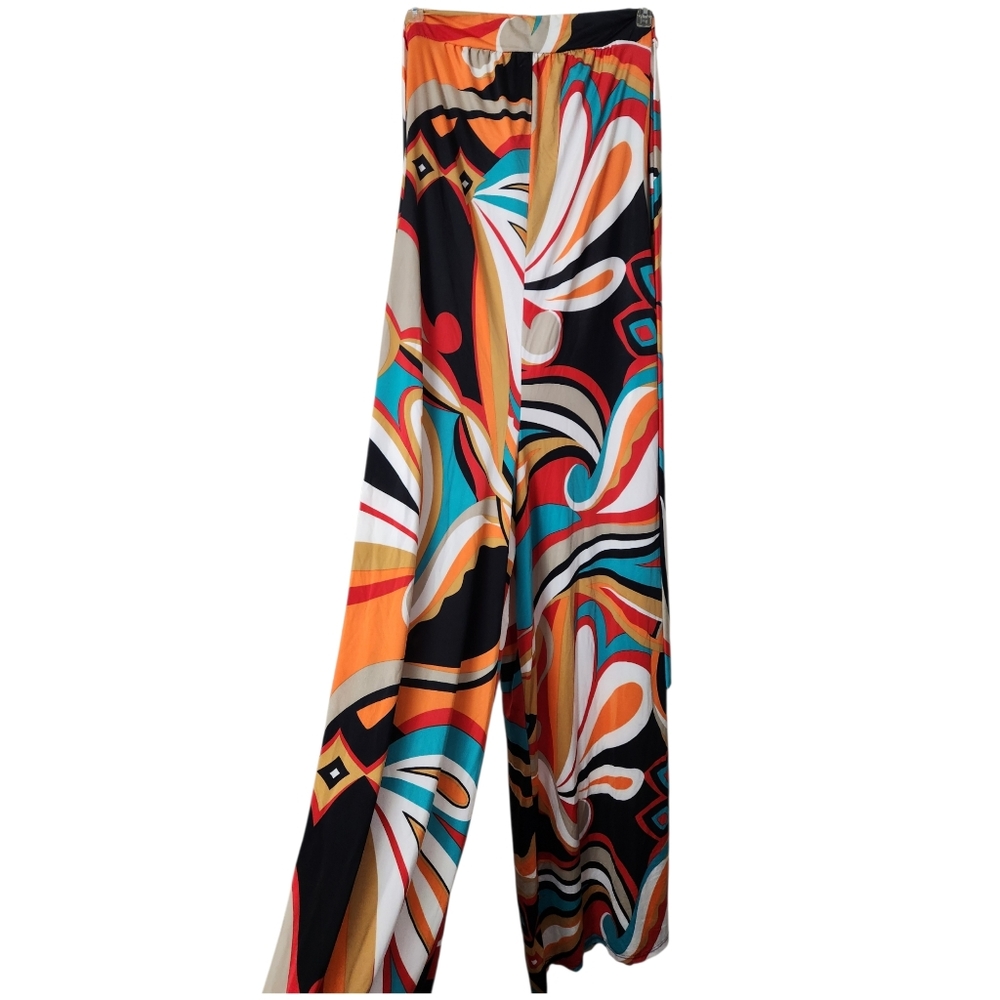 Vintage 70's Inspired Boho Cameo Funky Colorful Halter Jumpsuit Size Small